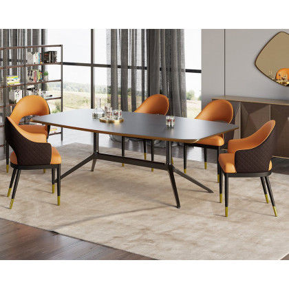 HMR Modern Dining Chair with PU Leather Upholstery (Set of 2) - Orange/Coffee
