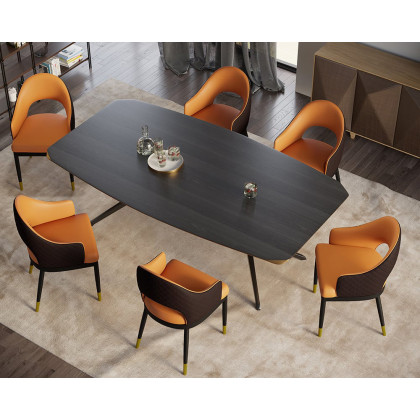 HMR Modern Dining Chair with PU Leather Upholstery (Set of 2) - Orange/Coffee