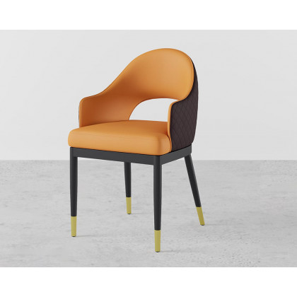HMR Modern Dining Chair with PU Leather Upholstery (Set of 2) - Orange/Coffee