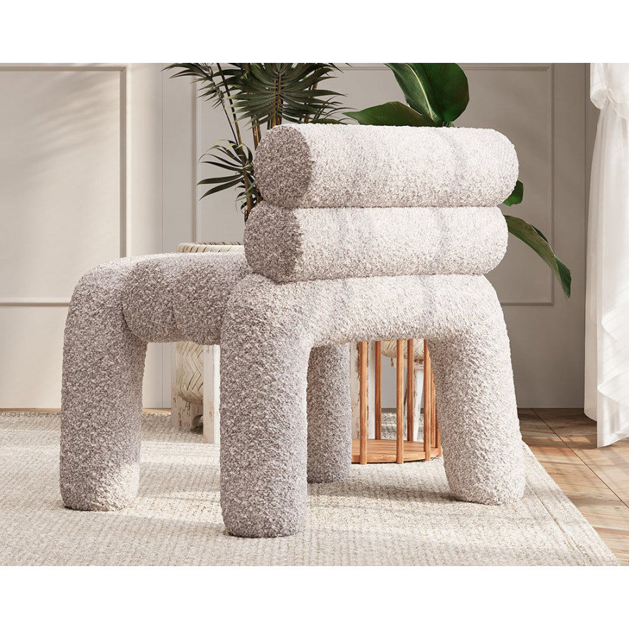 HMR - Modern Boucle Accent Chair Upholstery Horizontal Channeled for Living Room