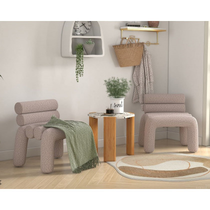 HMR - Modern Boucle Accent Chair Upholstery Horizontal Channeled for Living Room