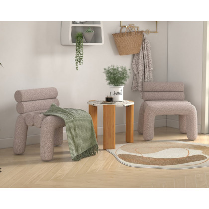 HMR Modern Boucle Accent Chair Upholstery Horizontal Channeled for Living Room - Gray
