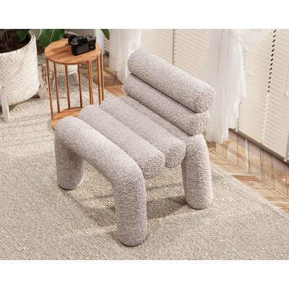 HMR Modern Boucle Accent Chair Upholstery Horizontal Channeled for Living Room - Gray