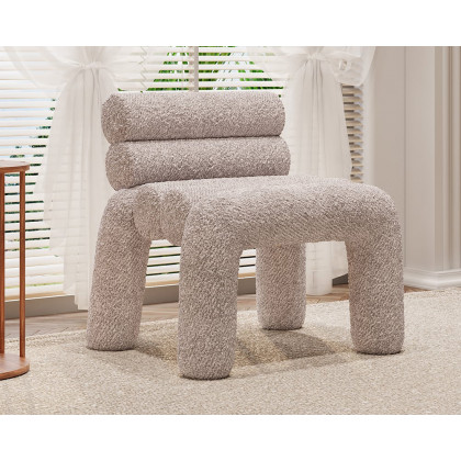 HMR Modern Boucle Accent Chair Upholstery Horizontal Channeled for Living Room - Gray