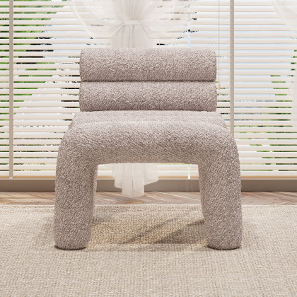 HMR Modern Boucle Accent Chair Upholstery Horizontal Channeled for Living Room - Gray