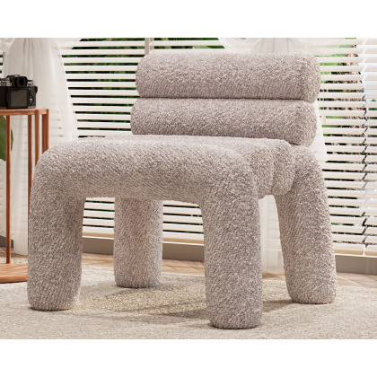 HMR Modern Boucle Accent Chair Upholstery Horizontal Channeled for Living Room - Gray