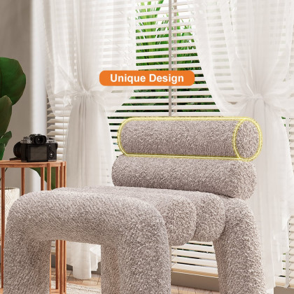 HMR Modern Boucle Accent Chair Upholstery Horizontal Channeled for Living Room - Gray