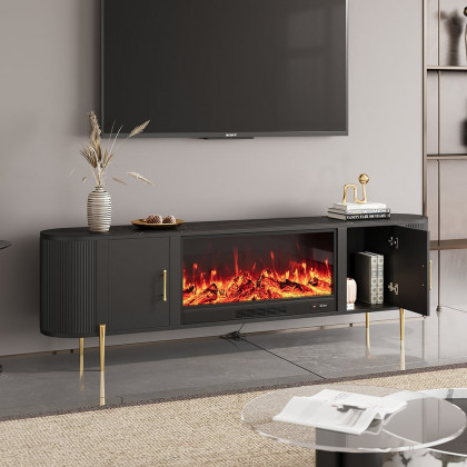 HMR 78.7" Modern Electric Fireplace TV Stand Sintered Stone Top with Remote Control - Black