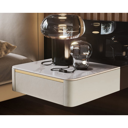 HMR Modern Floating Nightstand 1 Drawer Bedside Table with Sintered Stone Top - White, Single