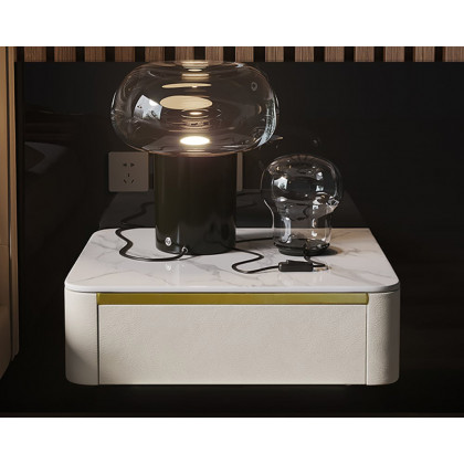 HMR Modern Floating Nightstand 1 Drawer Bedside Table with Sintered Stone Top - White, Single