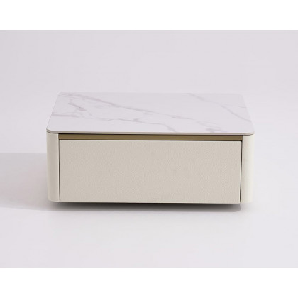 HMR Modern Floating Nightstand 1 Drawer Bedside Table with Sintered Stone Top - White, Single