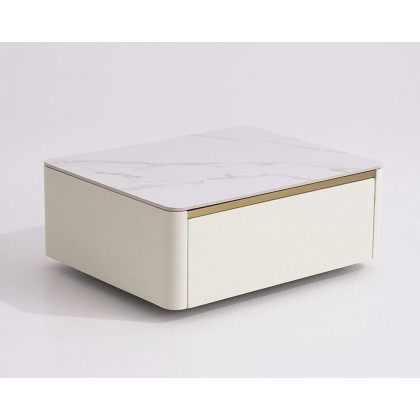 HMR Modern Floating Nightstand 1 Drawer Bedside Table with Sintered Stone Top - White, Single