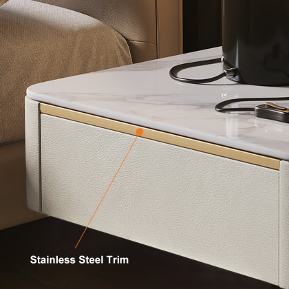 HMR Modern Floating Nightstand 1 Drawer Bedside Table with Sintered Stone Top - White, Single
