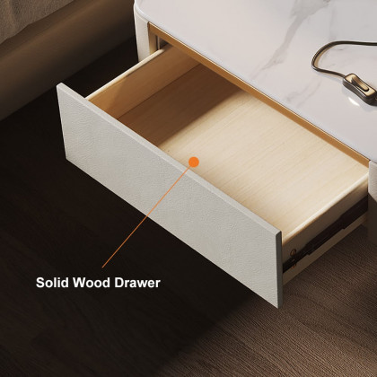 HMR Modern Floating Nightstand 1 Drawer Bedside Table with Sintered Stone Top - White, Single
