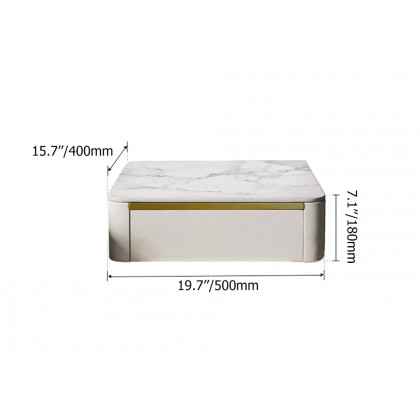HMR Modern Floating Nightstand 1 Drawer Bedside Table with Sintered Stone Top - White, Single