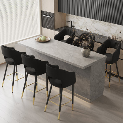 HMR Modern 43" Bar Stools with Velvet Upholstery (Set of 6) - Gray