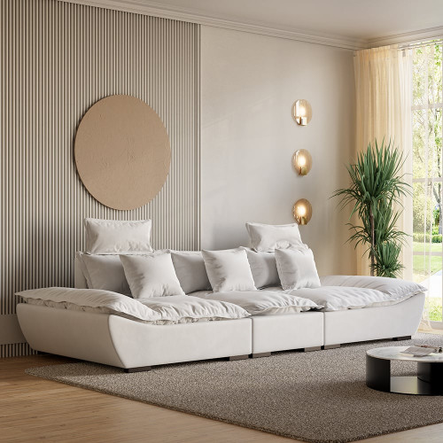 HMR 109.4" Modern Leath-Aire 3 Seater Deep Sofa with Adjustable Backrest Sailboat - White