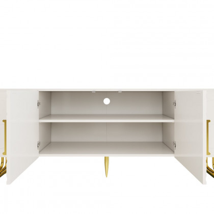 HMR - 70.9" Art Deco White TV Stand with 4 Doors and 6 Shelves