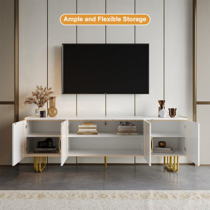 HMR - 70.9" Art Deco White TV Stand with 4 Doors and 6 Shelves