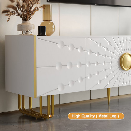 HMR - 70.9" Art Deco White TV Stand with 4 Doors and 6 Shelves