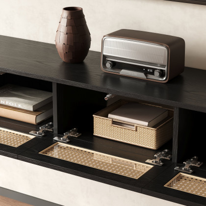 HMR - 63" Black Ratten LED Light Floating TV Stand
