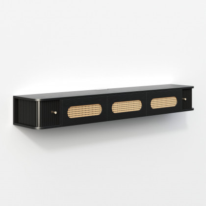 HMR - 63" Black Ratten LED Light Floating TV Stand