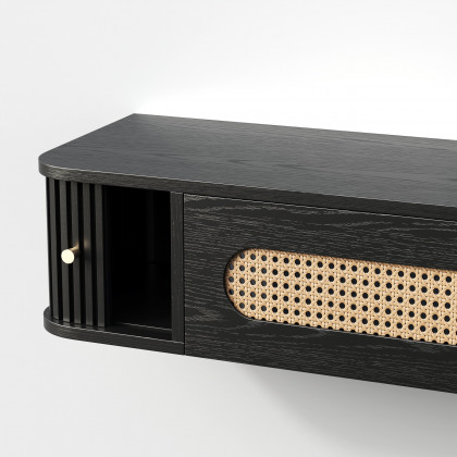 HMR - 63" Black Ratten LED Light Floating TV Stand