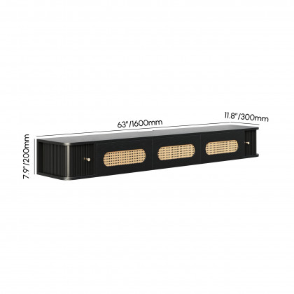 HMR - 63" Black Ratten LED Light Floating TV Stand