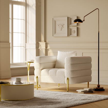 HMR Aurora Boucle Upholstered Accent Chair in Gold Finish - White, Set Of 2