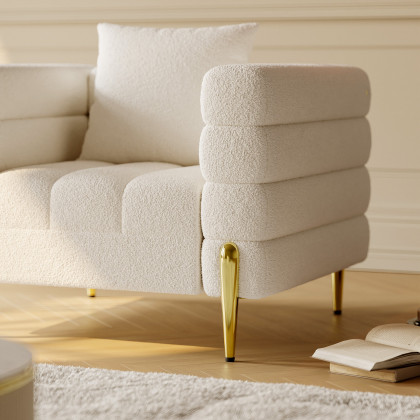 HMR Aurora Boucle Upholstered Accent Chair in Gold Finish - White, Set Of 2