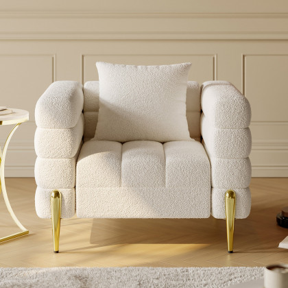 HMR Aurora Boucle Upholstered Accent Chair in Gold Finish - White, Set Of 2