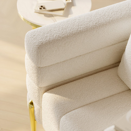 HMR Aurora Boucle Upholstered Accent Chair in Gold Finish - White, Set Of 2