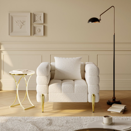 HMR Aurora Boucle Upholstered Accent Chair in Gold Finish - White, Set Of 2