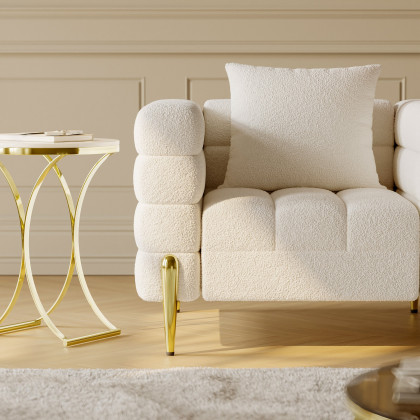 HMR Aurora Boucle Upholstered Accent Chair in Gold Finish - White, Set Of 2