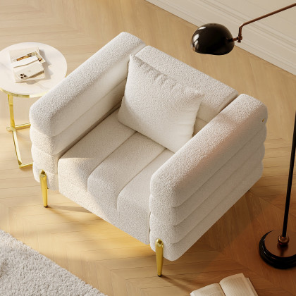 HMR Aurora Boucle Upholstered Accent Chair in Gold Finish - White, Set Of 2