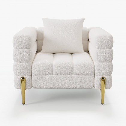 HMR Aurora Boucle Upholstered Accent Chair in Gold Finish - White, Set Of 2