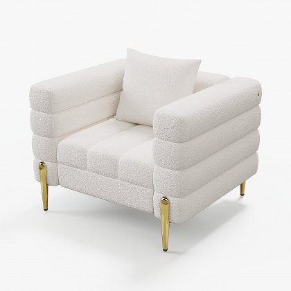 HMR Aurora Boucle Upholstered Accent Chair in Gold Finish - White, Set Of 2