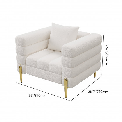HMR Aurora Boucle Upholstered Accent Chair in Gold Finish - White, Set Of 2