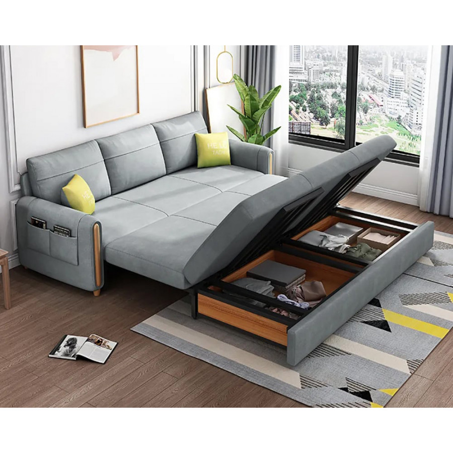 HMR 81" King 3-Seater Leath-aire Sleeper Sofa - Light Gray