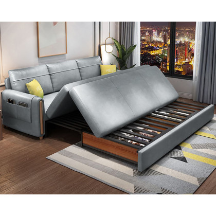 HMR 81" King 3-Seater Leath-aire Sleeper Sofa - Light Gray