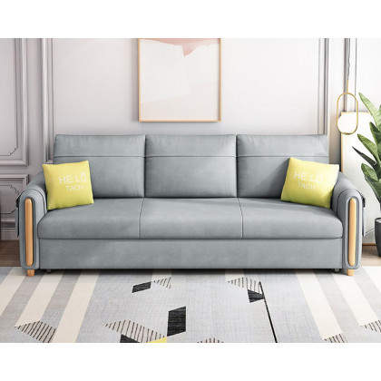 HMR 81" King 3-Seater Leath-aire Sleeper Sofa - Light Gray