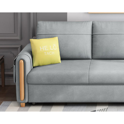 HMR 81" King 3-Seater Leath-aire Sleeper Sofa - Light Gray