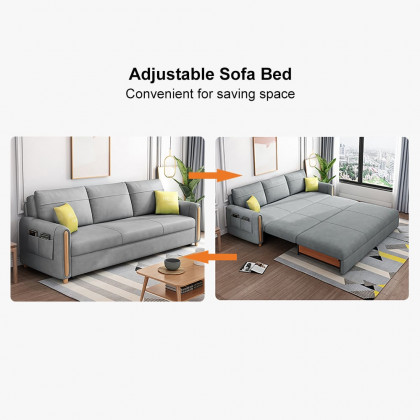 HMR 81" King 3-Seater Leath-aire Sleeper Sofa - Light Gray
