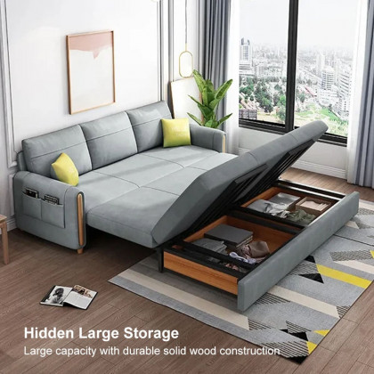 HMR 81" King 3-Seater Leath-aire Sleeper Sofa - Light Gray