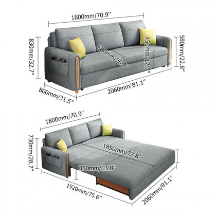 HMR 81" King 3-Seater Leath-aire Sleeper Sofa - Light Gray