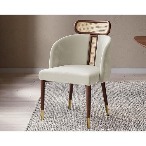 HMR Mid-Century Modern Dining Chairs with Velvet Upholstery (Set of 2) - Off-White