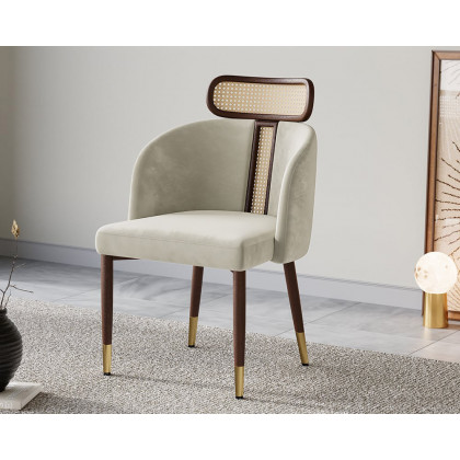 HMR Mid-Century Modern Dining Chairs with Velvet Upholstery (Set of 2) - Off-White