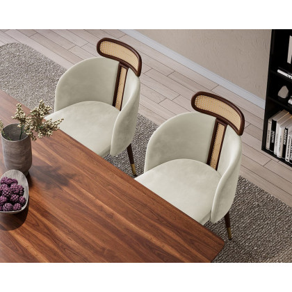HMR Mid-Century Modern Dining Chairs with Velvet Upholstery (Set of 2) - Off-White