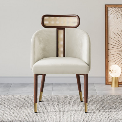 HMR Mid-Century Modern Dining Chairs with Velvet Upholstery (Set of 2) - Off-White