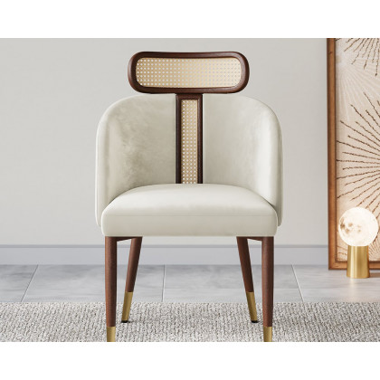 HMR Mid-Century Modern Dining Chairs with Velvet Upholstery (Set of 2) - Off-White